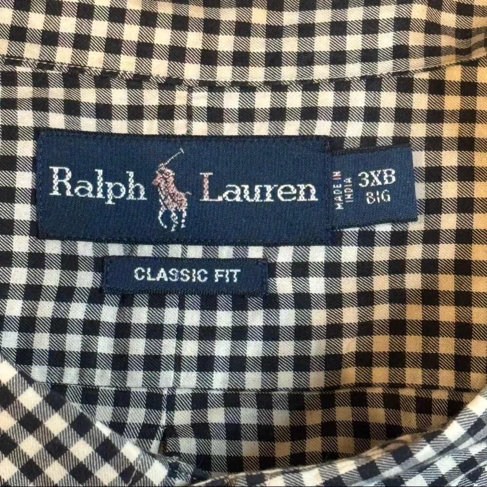 Vintage Polo‎ Ralph Lauren Black White Gingham Check Button Down Shirt Men's 3XB